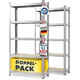 Karat Schwerlastregal Lakota 2er Set Traglast bis 875 kg Individuell einsetzbar Grau 180 x 90 x 40 cm