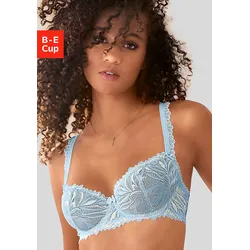 Balconnet-BH LASCANA, Damen, Gr. 75, Cup C, blau (hellblau), Spitze, Obermaterial: 88% Polyamid, 12% Elasthan, feminin, BHs Balconette-BH BH Spitzen-BH Spitzenwäsche, mit extravaganten Spitzenträgern, Dessous