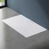 doporro Duschtasse Duschwanne 80x90x3 flach Mineralguss in Weiß inkl. Ablaufgarnitur AL06 DIN-Anschlüsse für bodenebene Montage geeignet Geoma07