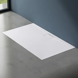 doporro Duschtasse Duschwanne 80x90x3 flach Mineralguss in Weiß inkl. Ablaufgarnitur AL06 DIN-Anschlüsse für bodenebene Montage geeignet Geoma07