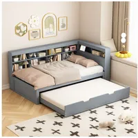 Celya Schlafsofa Massivholzsofa, Schlafsofa mit extra großen Schubladen, Schlafsofa 90*200cm, ohne Matratze, Ausziehbares Bett 90*190 mit USB-Steckdose und mehreren Ablagefächern grau