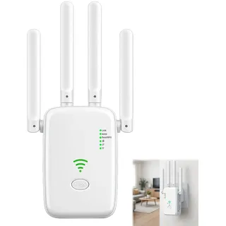 WLAN Repeater mit 4 Antennen, 300 Mbit/s WLAN WiFi Verstärker, Anschluss für Ethernet & Repeater/AP Modus, Einfacher WLAN Repeater zur Erweiterung des Signals in Jeden Raum
