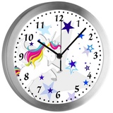 CreaDesign Funkwanduhr Funkuhr, Kinder Wanduhr, Kinderuhr, Kinderzimmer Pegasus Sterne blau (geräuscharmes Uhrwerk) blau