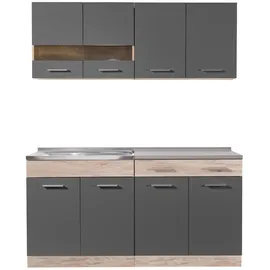 Homestyle4u Küchenzeile 160 cm Eiche Grau