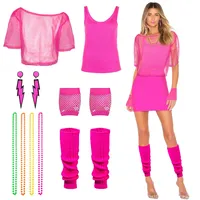 Vexlyn 80er 90er Jahre Outfit Damen-12Pcs 80er jahre accessoires Netzshirt+Tank top+Ohrring+Netzhandschuhe+Beinwärmer+Halskette,80er 90er Neon Retro Party Karneval - 4XL