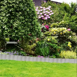 Relaxdays Rasenkante 10m, Metall, verzinkt, flexibel, Umrandung f. Beet oder Rasen, 16cm hoch, silber