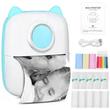 iBazal Mini Drucker, Taschendrucker - Tragbarer Fotodrucker, Wireless Thermodrucker für Smartphone Bluetooth mit 13 Rollen Papier, Sticker Drucker für Journal, Studium, Notizen, Bilder, Fotos Blau