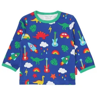 Toby Tiger Langarmshirt mit Dino und Auto Print in blau | Gr.: 68