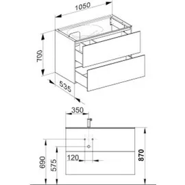 Keuco Waschtischunterschrank Edition 11 105x70x53,5cm, m LED, Strukturl. Trüf.