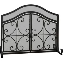 Homcom Kaminschutzgitter, Kamingitter mit magnetischen Türen, Kaminfunkenschutz, Ofenschutzgitter, dekoratives Netz, Stahl, 105 x 80,5 cm, Schwarz