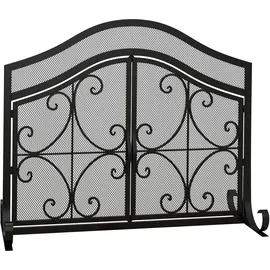 Homcom Kaminschutzgitter, Kamingitter mit magnetischen Türen, Kaminfunkenschutz, Ofenschutzgitter, dekoratives Netz, Stahl, 105 x 80,5 cm, Schwarz