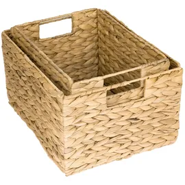 HMF Aufbewahrungskorb 2er Set geflochten aus Wasserhyazinthe in Beige