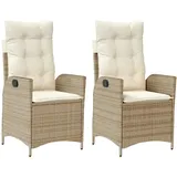 vidaXL Gartensessel mit Kissen 2 Stk. Verstellbar Beige Poly Rattan