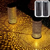 Marrakesch Orient & Mediterran Interior Marrakesch 2er Set Solarlaternen Solarlampen für außen mit Henkel aus Metall 30cm Groß | Orientalische Deko Outdoor Solar LED Laterne Wetterfest...