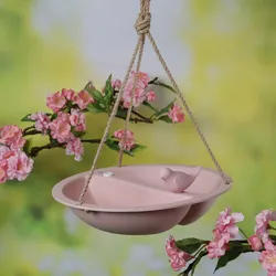 Futterstelle mit V√∂gelchen - Vogeltränke zum Aufhängen - Bambus - D: 27cm - rosa