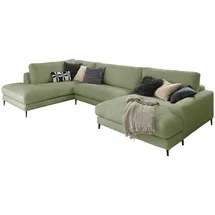 KAWOLA Sofa CARA Wohnlandschaft U-Form Cord olivgrün Longchair rechts