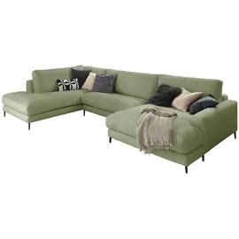KAWOLA Sofa CARA Wohnlandschaft U-Form Cord olivgrün Longchair rechts