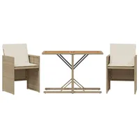 vidaXL 3-tlg. Bistro-Set mit Kissen Beige Poly Rattan