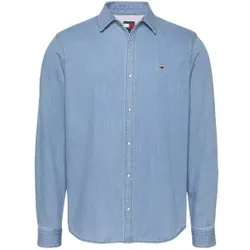 Tommy Jeans für Herren. DM0DM21146 Blaues Hemd mit normaler Passform (L), Lässig, Langarm, Bio-Baumwolle, Nachhaltig