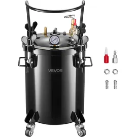 Vevor Druckbehälter, 30 L Drucktank aus Stahl mit 2 Anschlüssen (EU/AU) für Heimgebrauch Heimwerkerarbeiten Kunstkreationen, Behälter mit großem Durchmesser & 4 Rollen