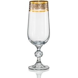 Crystalex Sektglas Claudia Exclusive 180 ml 6er Set, Kristallglas, Goldrand und Platinrand mit Gravur