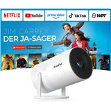 [Netflix-zertifizierter & Elektrischer Focus] Mini Beamer 4K Unterstützung mit WiFi & Bluetooth Projektor mit 210° drehbarer Stand, Automatische Trapezkorrektur, Staubfilter & Wärmeableitungssystem