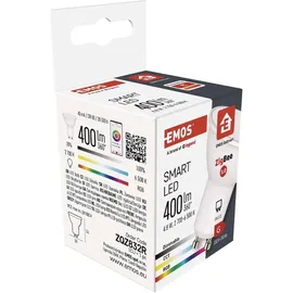 EMOS GoSmart LED-Reflektorlampe, MR16 ZigBee 4,8W Ersatz für 35W, Helligkeit 400 lm, RGB, Lichtfarbe 2700-6500 K, ZigBee Gateway, kompatibel mit Tuya GoSmart-App, Sprach-Assistant, GU10 Sockel, Weiß