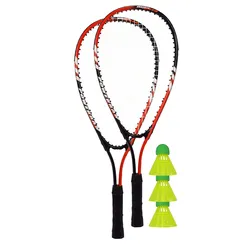 Best Sporting Power Badminton-Set I Federball-Set mit 2 Badminton-Schläger orange/schwarz & 3 neongelbe Badminton-Bälle I Speed-Badminton Set Erwachsene & Kinder inkl. Tragetsche I Badminton-Zubehör