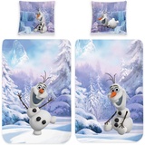 BERONAGE Kinderbettwäsche Frozen Die Eiskönigin Olaf Der Schneemann Bettwäsche Linon / Renforcé, 100% Baumwolle, 2 teilig, 135x200 + 80x80 cm blau