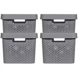 Curver INFINITY RECYCLING Boxen mit Lochmuster 2x (11L+17L) und Deckel, dunkelgrau