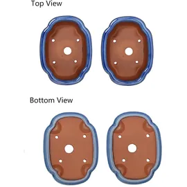 H&D Manufaktur Jinfa 2 glasierte Keramik Bonsai Töpfe mit Entwässerungslöchern – 2 Drainagegitter | Blau