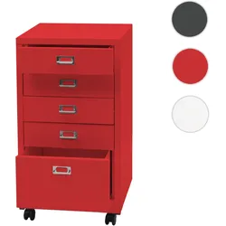 Rollcontainer HWC-L49, Schubladenschrank Stahlschrank Aktenschrank, Metall 75x40x41cm 5 Schubladen ~ rot