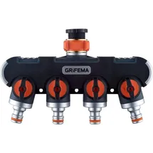 GRIFEMA Gartenschlauch Verteiler 4-fach 3/4 Zoll und 1/2 Zoll Orange/Schwarz