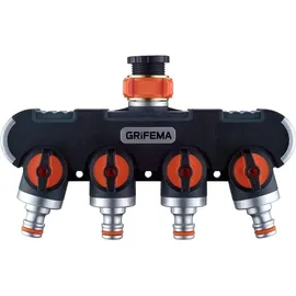 GRIFEMA Gartenschlauch Verteiler 4-fach 3/4 Zoll und 1/2 Zoll Orange/Schwarz