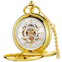 Tiong Vintage Double Hunter Taschenuhr mit Kette Glatter Stahl Mechanische Steampunk Römische Ziffern Taschenuhr & Geschenkbox Herren Bestes Geschenk, Gold und Weiß 2, Klassisch