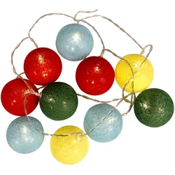 LEX 10er Raffia LED Kugel-Lichterkette, Bunt