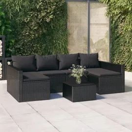 vidaXL 2-tlg. Garten-Lounge-Set mit Kissen Schwarz Poly Rattan