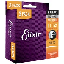 Elixir Strings Elixir 16538, 3-er Pack Akustikgitarrensaiten, Bronze, 011/052