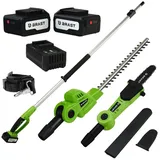 BRAST Heckenschere Teleskop- und Hochentaster, 2in1 Funktion, 2x 20V 4Ah Akkus, (inkl. Schnellladegerät), gummierter Griff + Schultergurt grün