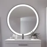 Loevschall Libra Modernes Badspiegel mit Beleuchtung, Spiegel Rund 100 cm, Smart Mirror mit Touch-Schalter, Schwarzer Rahmen, Badezimmer Spiegel mit 5 cm LED Lichtfield, Helligkeit Dimmbar, CRI > 90