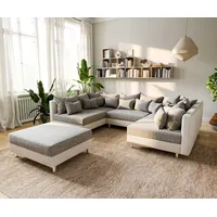 DeLife Wohnlandschaft Clovis Weiss Hellgrau Modulsofa Hocker - Hellgrau/Grau