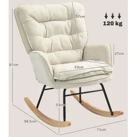 Homcom Schaukelstuhl mit Chenilleoptik Polyester 98,5 x 97 x 71 cm Beige mit Kissen