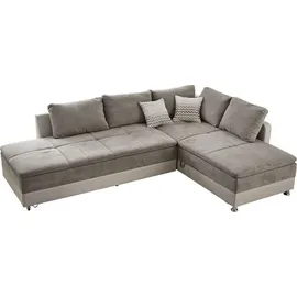 luma-home schönes für dein zuhause Federkern Ecksofa Doppelbett Dauerschläfer Bettkasten, Couch in Grau-Braun/ Beige & 15101