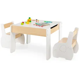 Costway Kindersitzgruppe 4-in-1 2 Stühle 90 x 60 x 50 cm Holz weiß grau