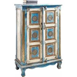 Highboard, Stauraumschrank, Höhe 120 cm, mit aufwendiger Schnitzerei, antik blau/creme, Sideboards, 676931-0 B/H/T: 80 cm x 120 cm x 40 cm