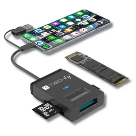 TECHLY Usb-a/usb-c auf NVMe/SATA M.2 Adapter mit Sd/tf-kartenleser Schwarz