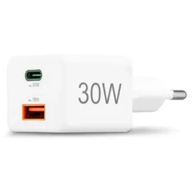 Hama Schnellladegerät 1x USB-C 1x USB-A Mini-Ladegerät PD 30 W Weiß