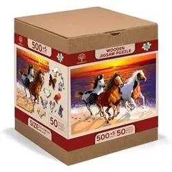 INVENTO 502272 Puzzle 505 Teile Wooden City: Wooden Puzzle Wild Horses On The Beach