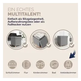 CASARIA CASARIA® Sitzhocker mit Stauraum Samt Grau