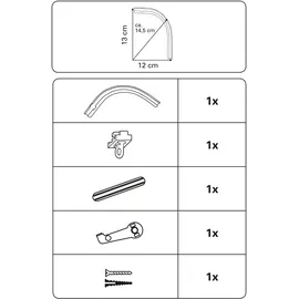 GARDINIA Gardinenschiene Rundbogen, 1-läufig, Fixmaß, verschraubt, für Aluminiumschiene 13 mm silberfarben